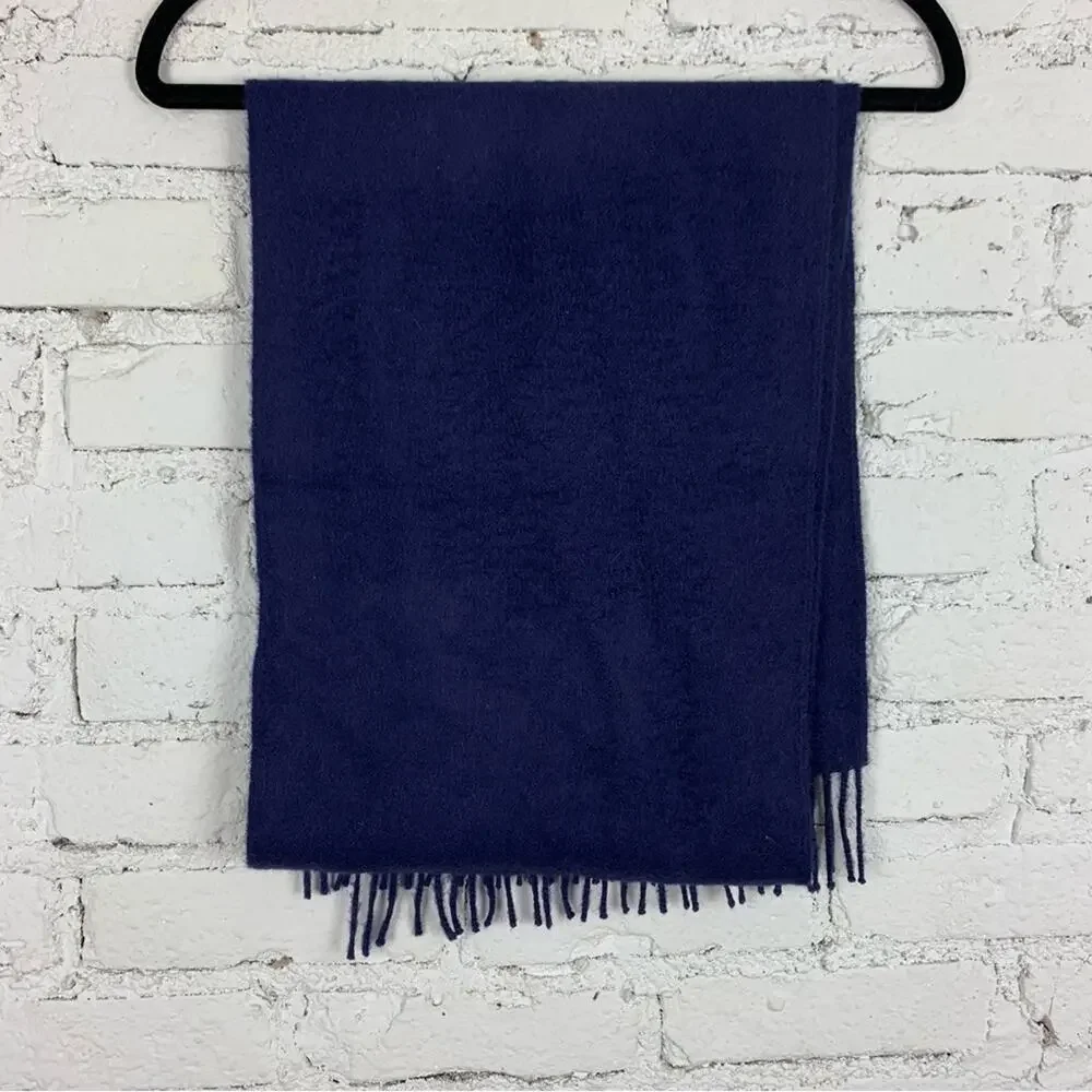 Tumi Navy Blue Alpaca Wool Fringe Scarf